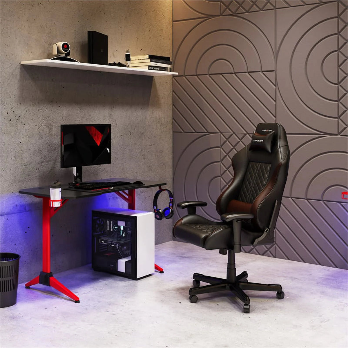 Black Engineered Wood Gaming Desk with LED Lights G860