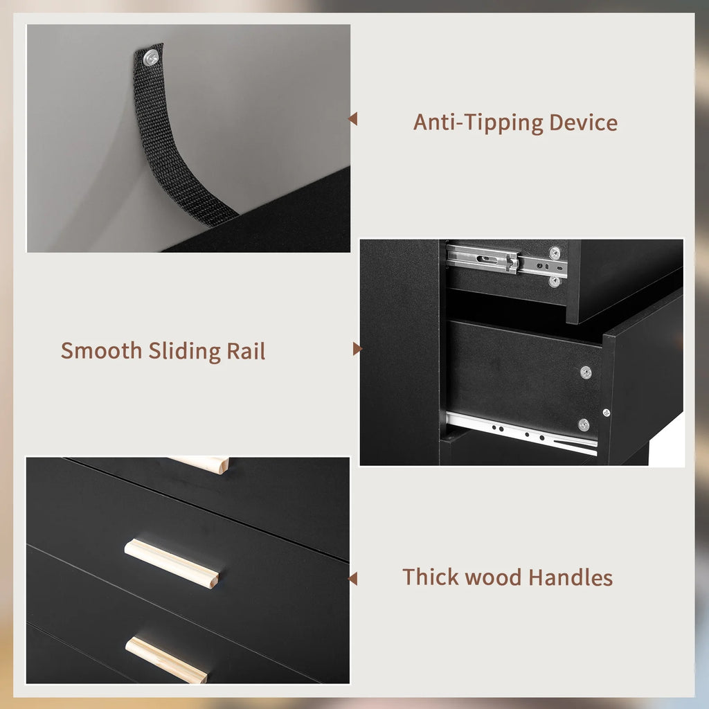 Black 5 Drawer Wood Dresser P344130