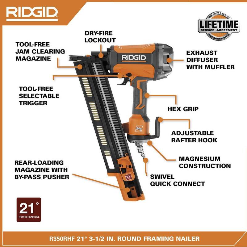Pneumatic 21-Degree 3-1/2 in. Framing Nailer E987915