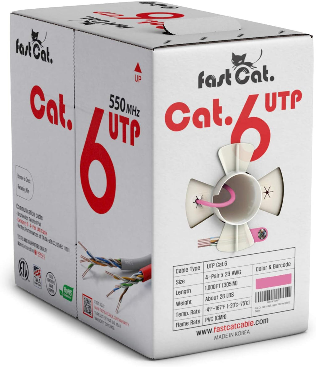 Cat6 Ethernet Cable 1000ft 23 AWG Solid Bare Copper Black A6247