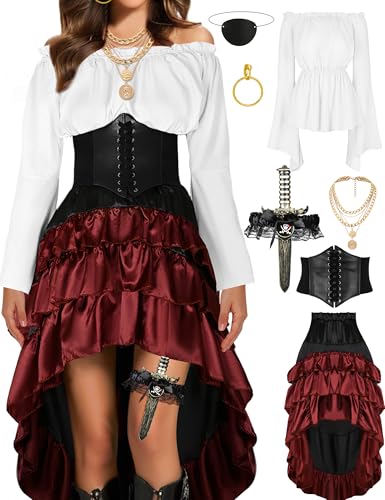 Pirate Costume Women Outfits Corset Skirt Top Accessories Q6338