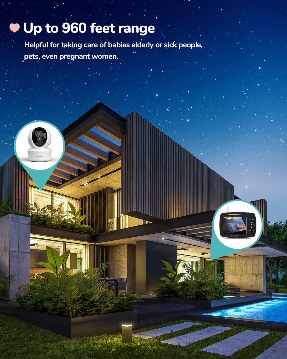 Video Baby Monitor with Pan-Tilt-Zoom Camera and Night Vision B806