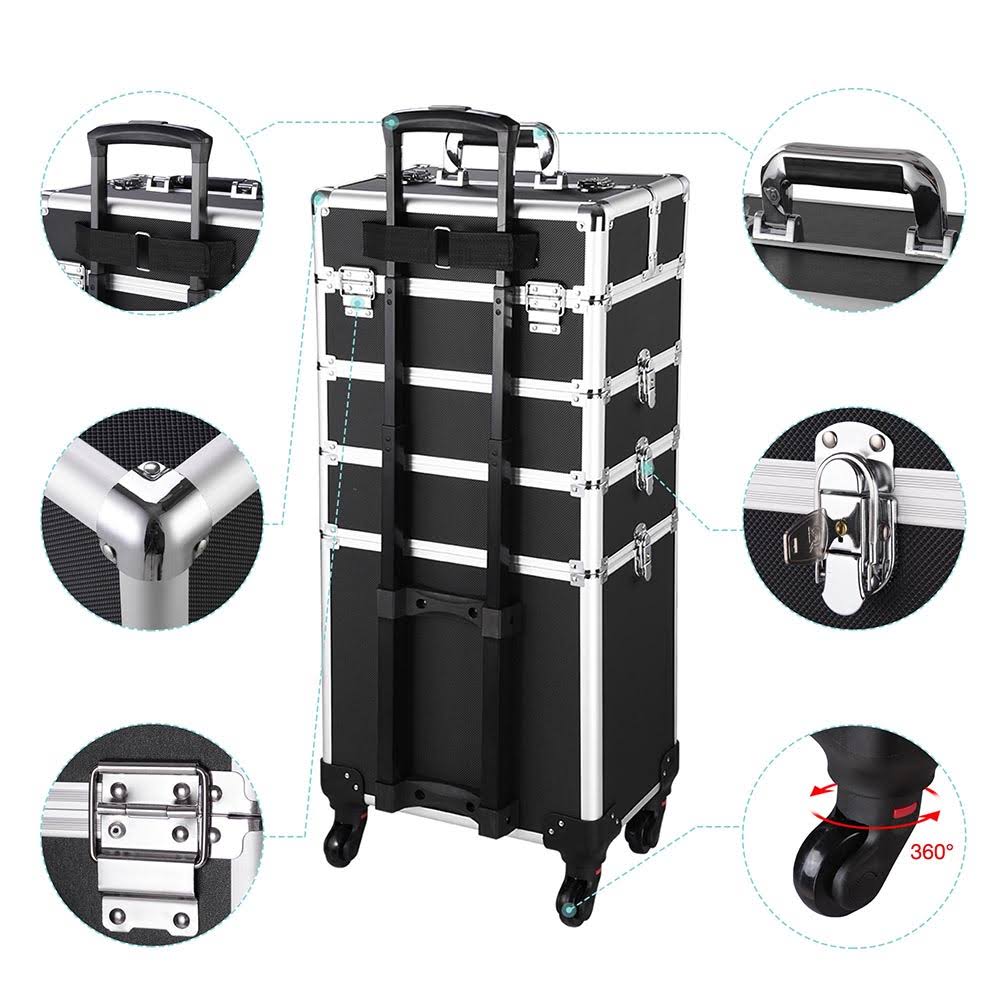 Black Aluminum Rolling Makeup Train Case H47733