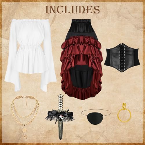 Pirate Costume Women Outfits Corset Skirt Top Accessories Q6338