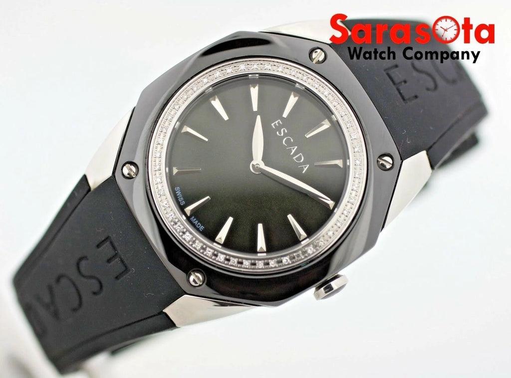 Black Ceramic Steel Diamond Bezel Quartz Wrist Watch N5335