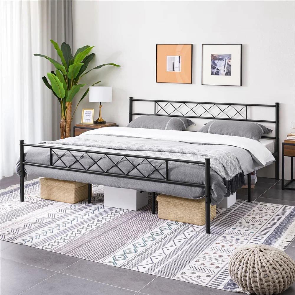 King Metal Slatted Bed Frame with Headboard & Footboard S397685
