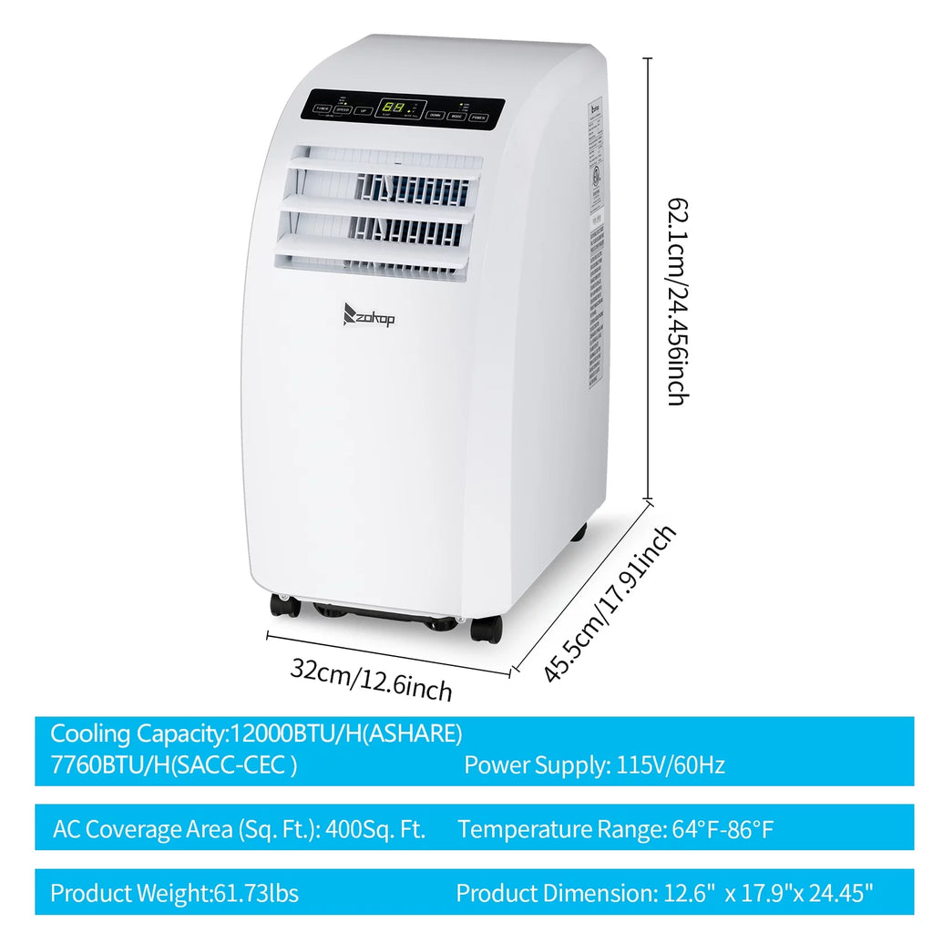 12000 BTU Portable Air Conditioner, Dehumidifier, Fan J2289