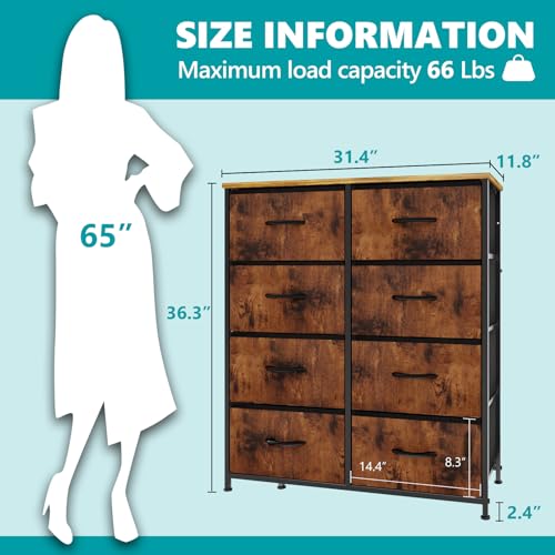 Black 8 Fabric Drawer Dresser with Wooden Top W4181