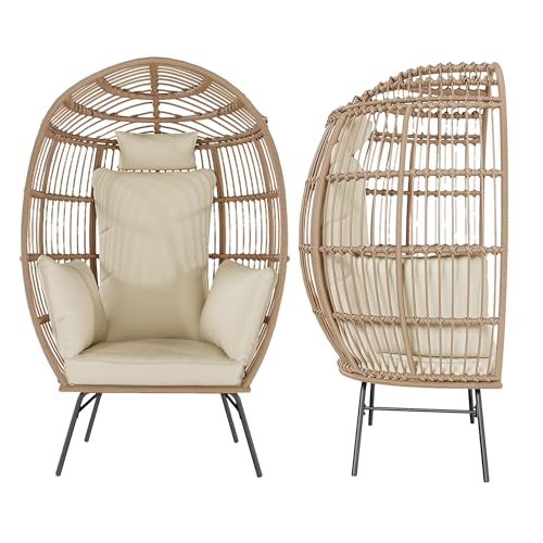 Oversized Grey Wicker Egg Chair with Ottoman I241301