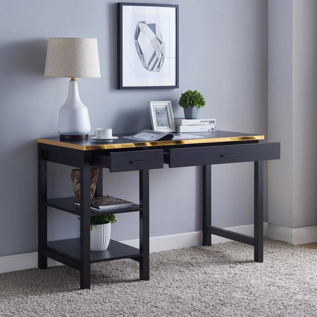 Black Computer Desk with 2 Drawers D965942