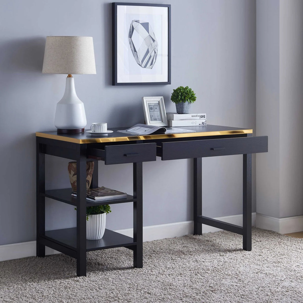 Black Computer Desk with 2 Drawers D965942