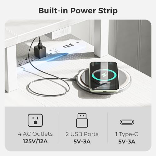 47 inch Reversible L Shaped Desk with LED Lights & Power Outlets U550825