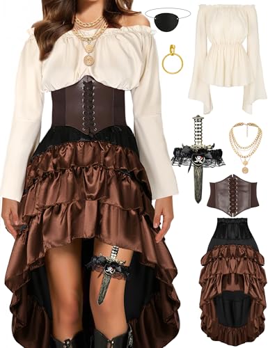 Pirate Costume Women Outfits Corset Skirt Top Accessories Q6338