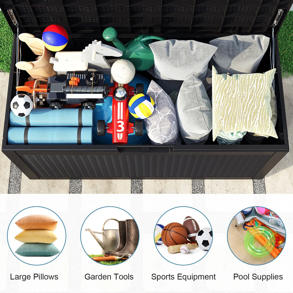 100 Gallon Waterproof Rattan Resin Outdoor Storage Deck Box with Divider H71651
