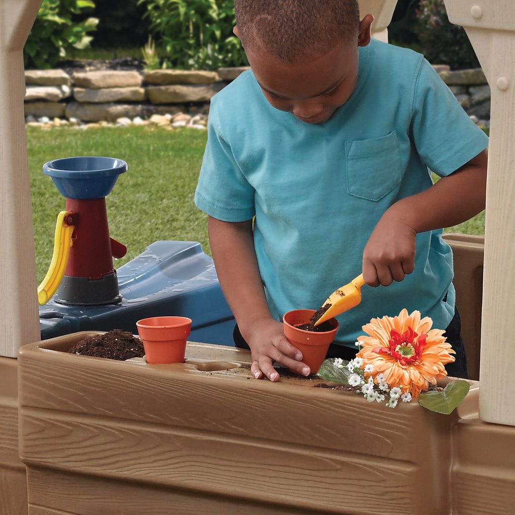 Brown Toddler Playhouse with Grill and Planter V4962