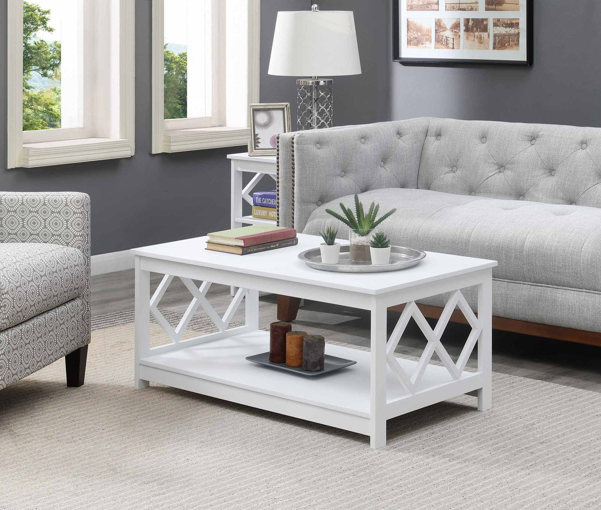 White Coffee Table with Shelf K1486