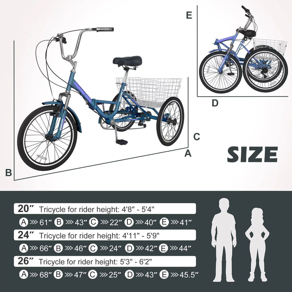 Folding 7 Speed Tricycle Bike with Large Basket T614