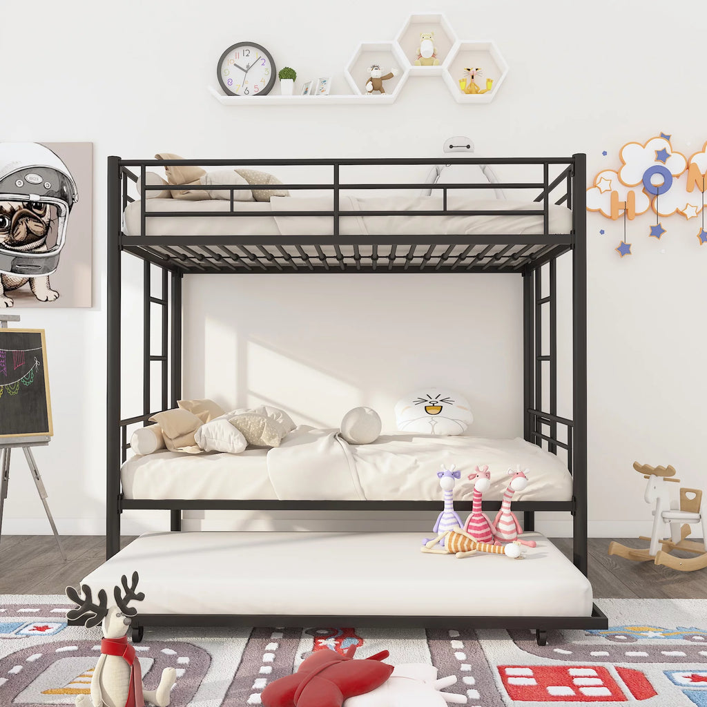 Twin Over Twin Metal Bunk Bed Frame with Trundle P274926