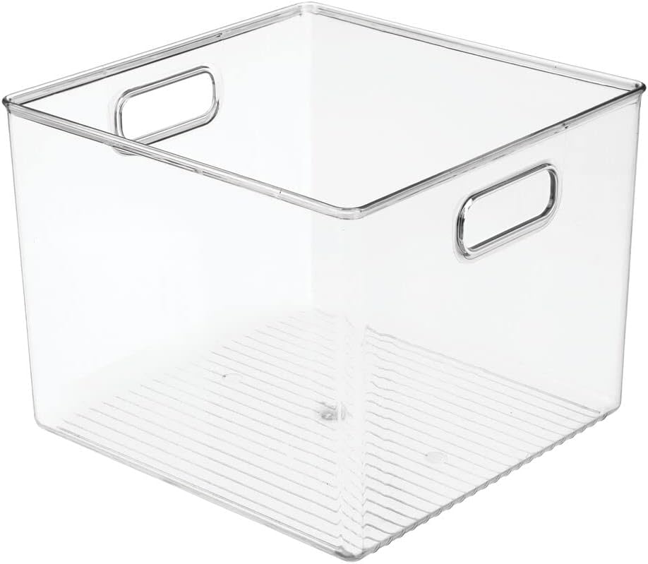 Clear 8 Pack Plastic Stackable Storage Organizer Bin Basket with Handle S327