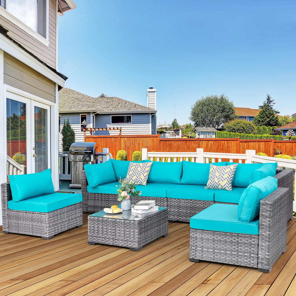 7 Piece Wicker Outdoor Sectional Sofa Set Y247