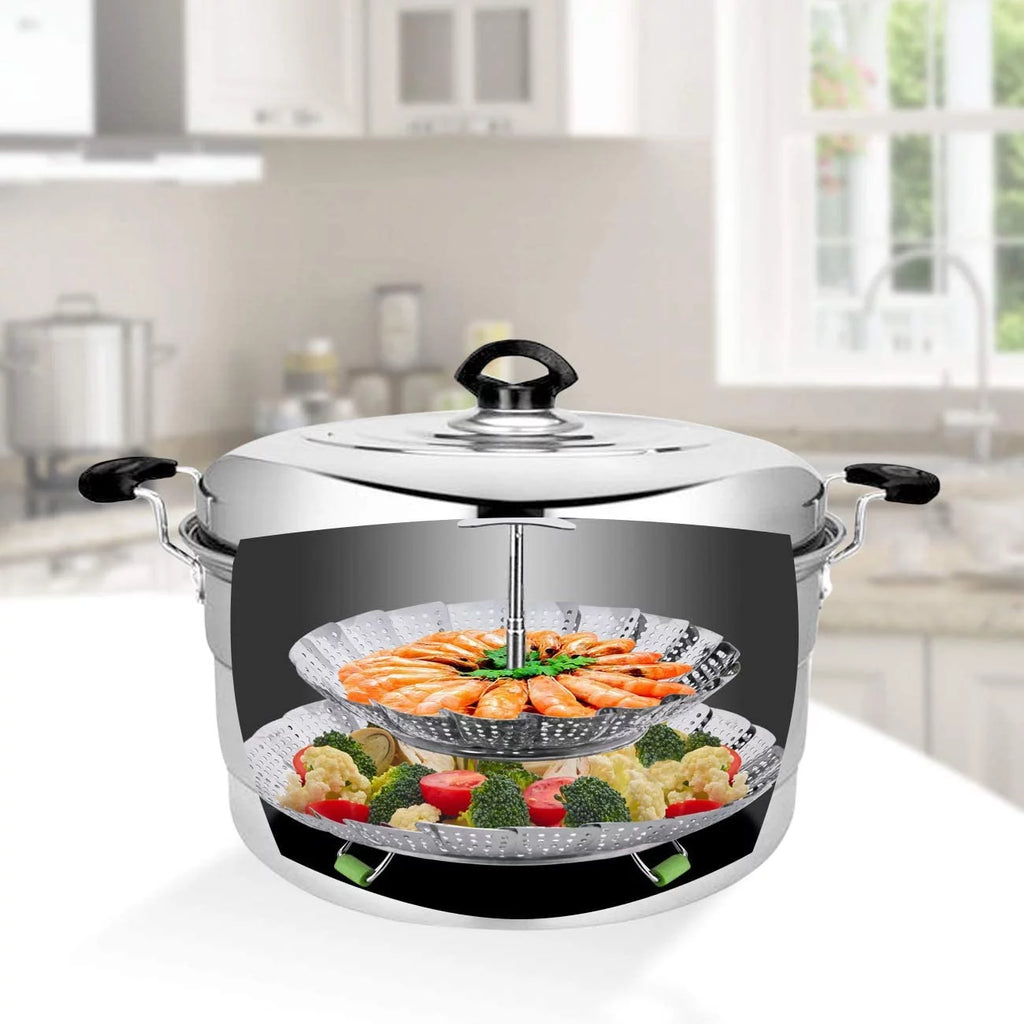 Double Layer Stainless Steel Collapsible Steamer Basket G4933