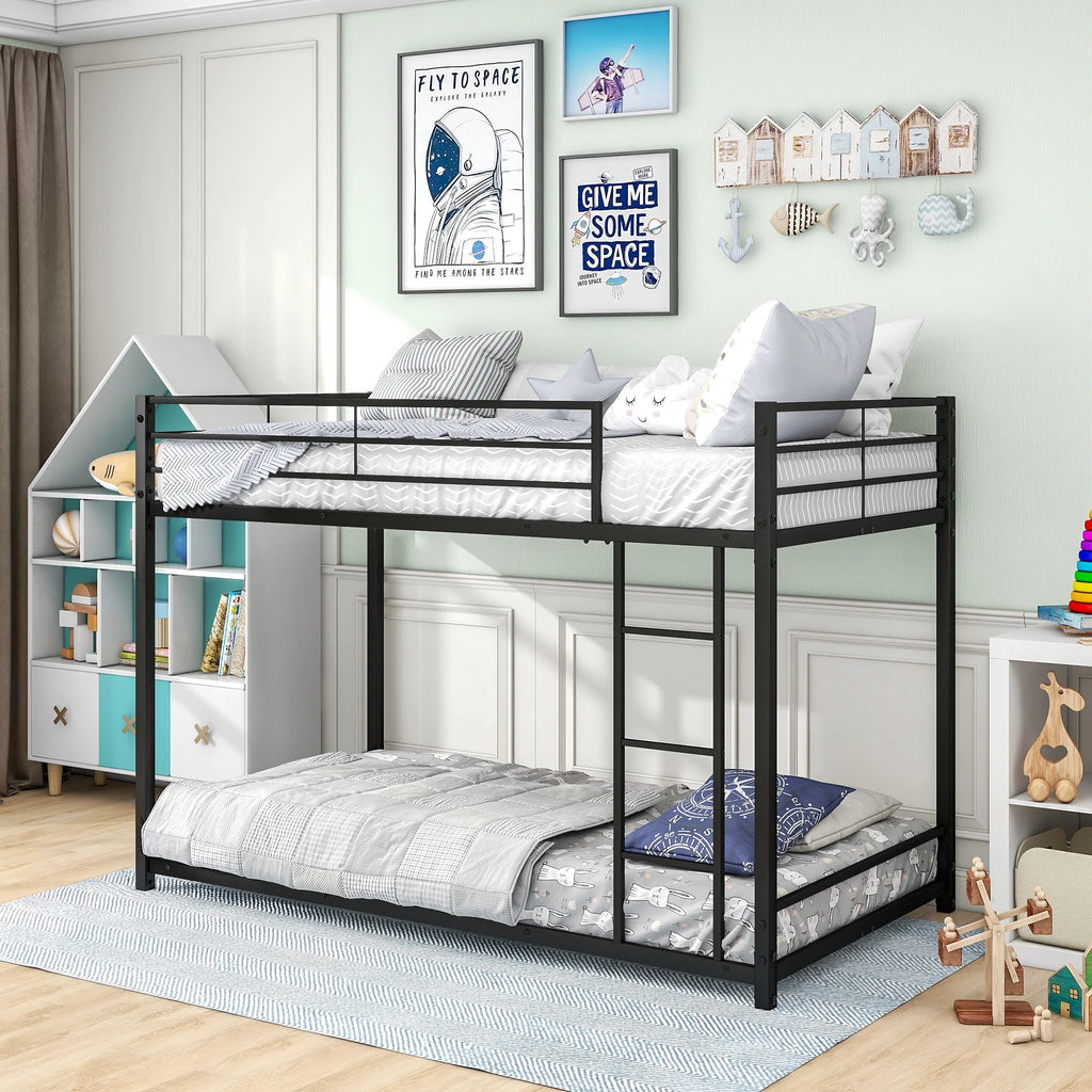 Black Twin Over Twin Metal Bunk Bed with Ladder and Safety Guardrails P97107