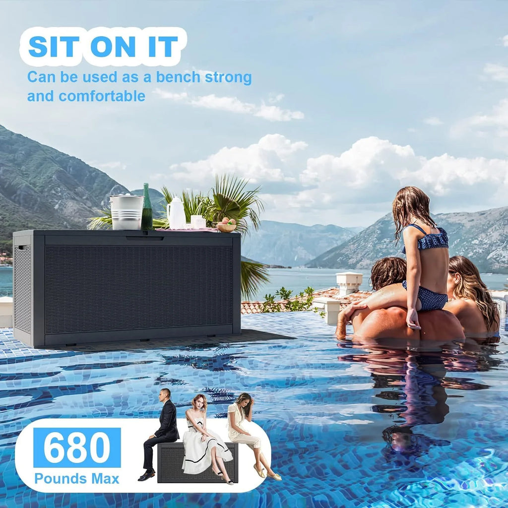 100 Gallon Waterproof Rattan Resin Outdoor Storage Deck Box with Divider H71651