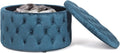 28 Inch Round Blue Velvet Storage Ottoman U268938
