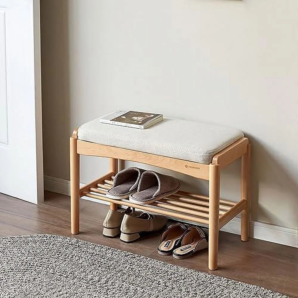 Wood 2-Tier Shoe Bench with Cushion F8430