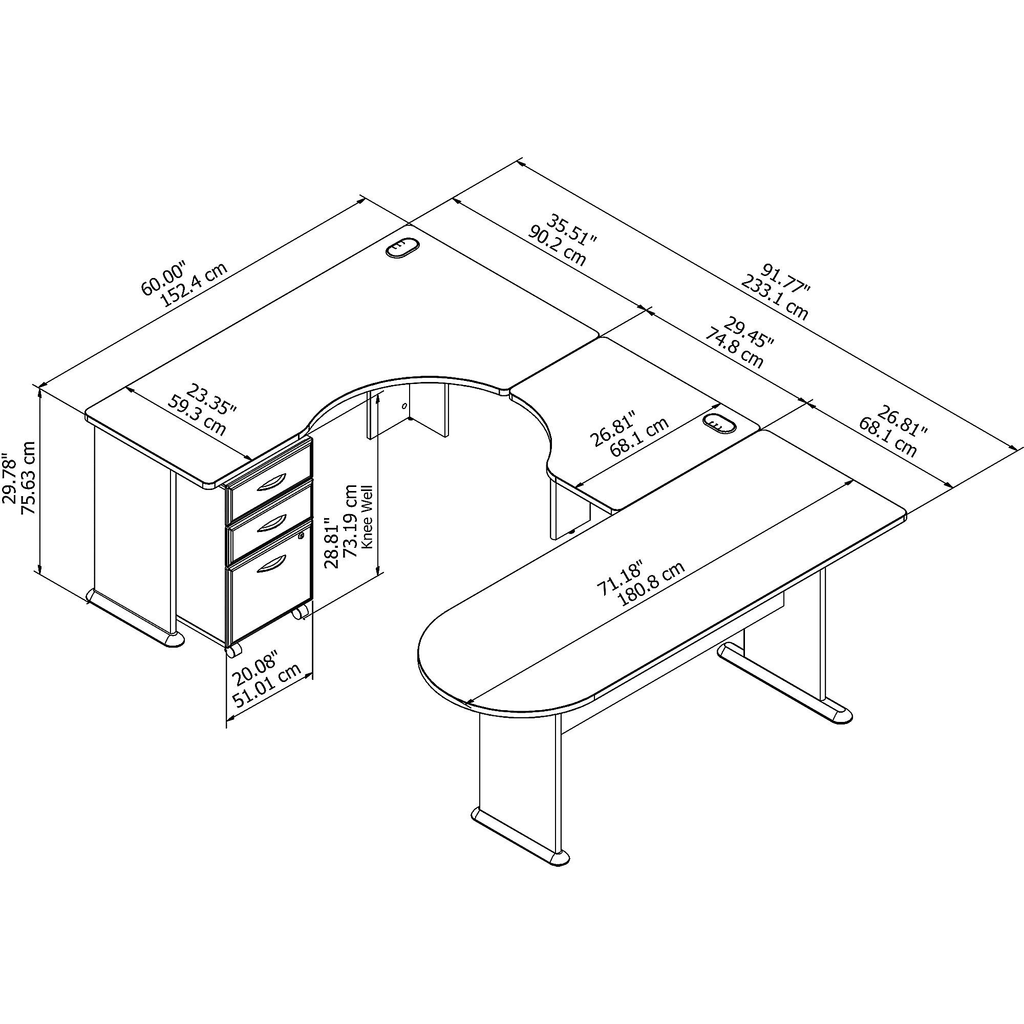 U-Shaped Corner Desk with Mobile File Cabinet Q4021