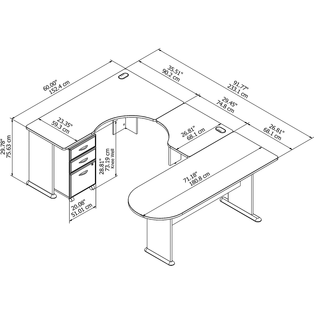 U-Shaped Corner Desk with Mobile File Cabinet Q4021