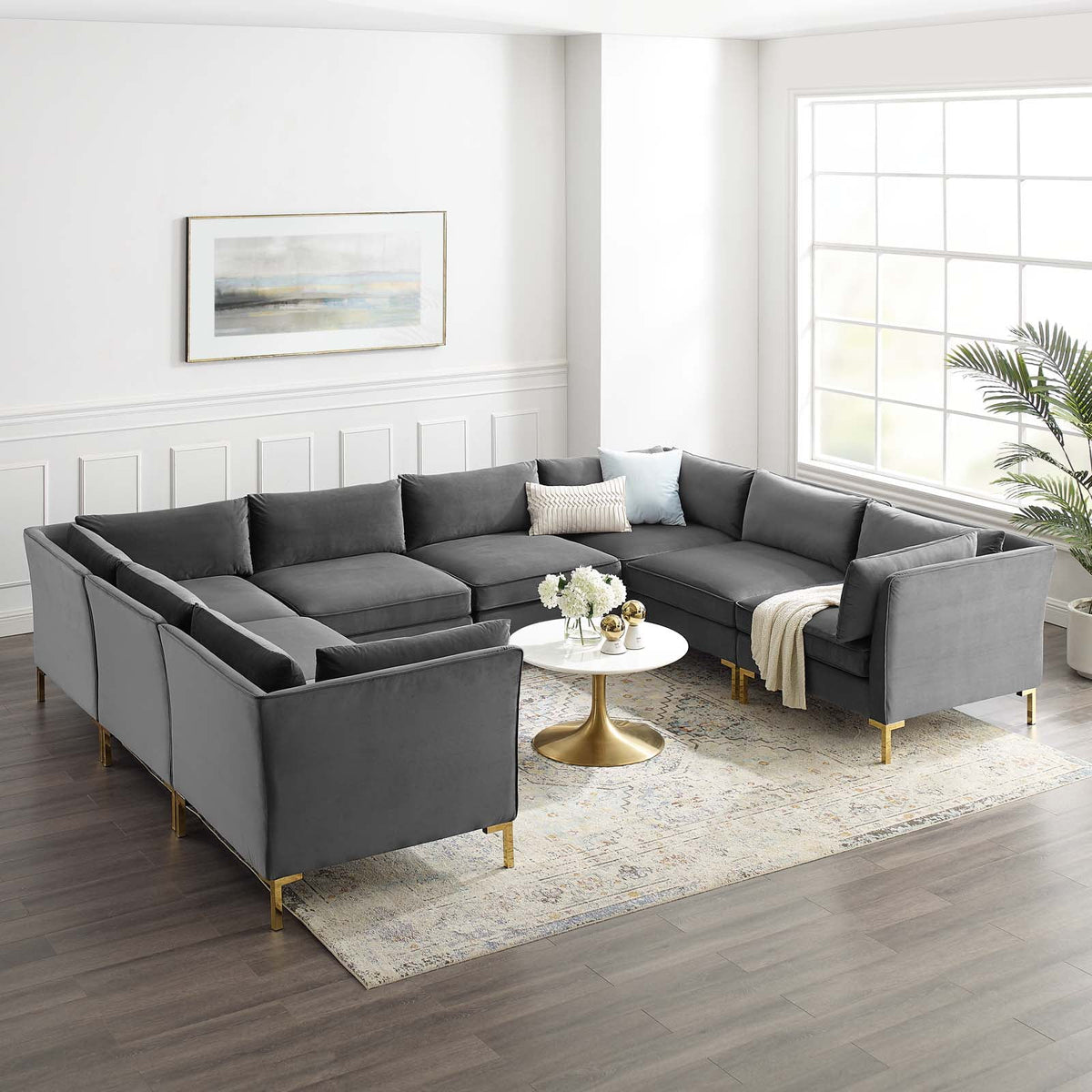 8-Piece Performance Velvet Sectional Sofa in Gray F842
