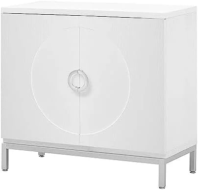 White Accent Cabinet with Metal Leg Frame T539