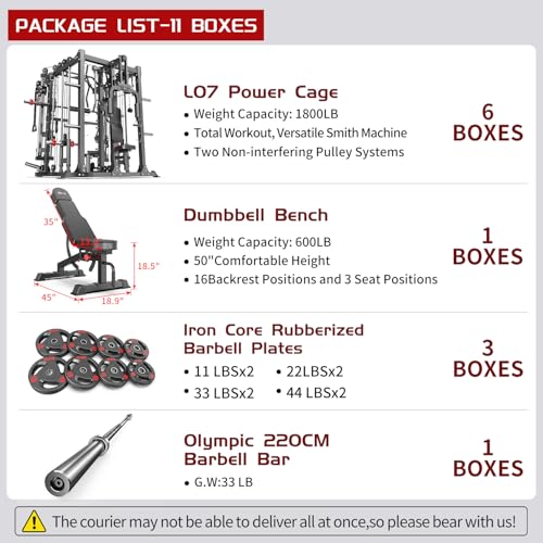 Smith Machine Squat Rack Power Cage with Cable Crossover System X688618