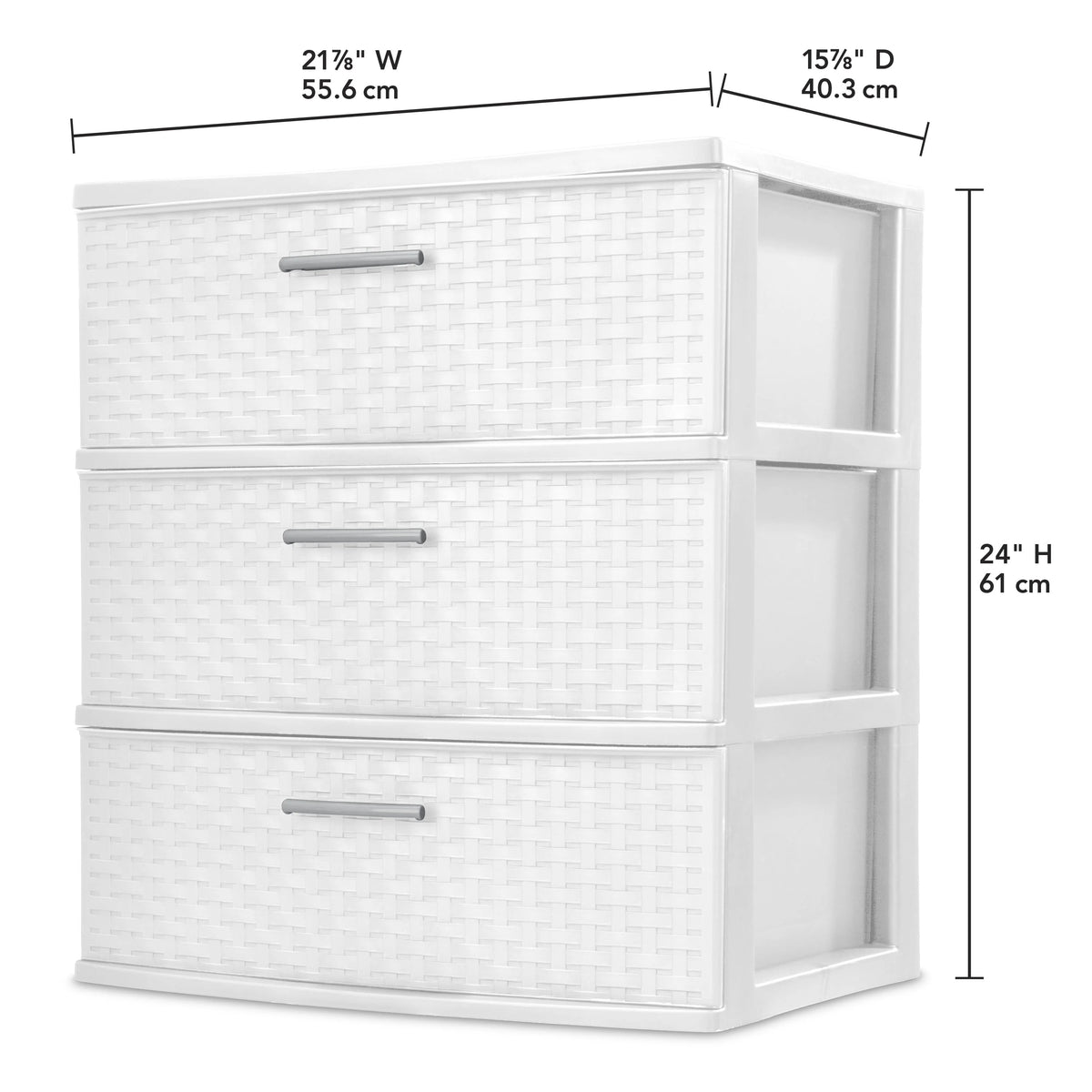 3 Drawer Wide Weave Tower White G308