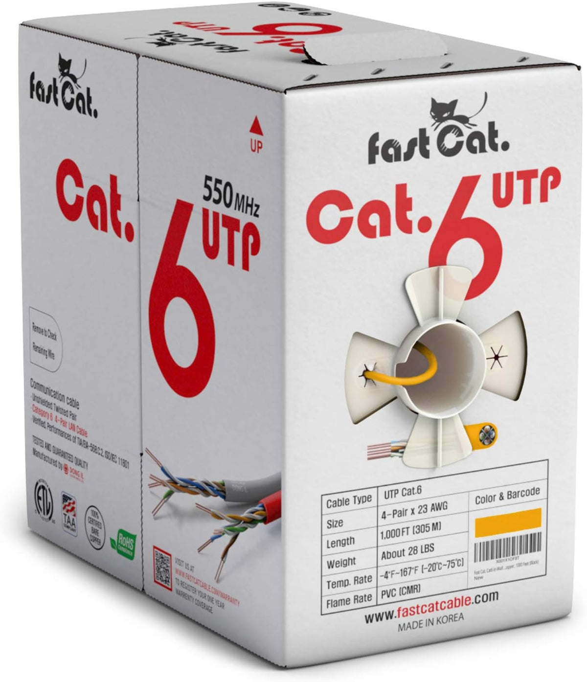 Cat6 Ethernet Cable 1000ft 23 AWG Solid Bare Copper Black A6247
