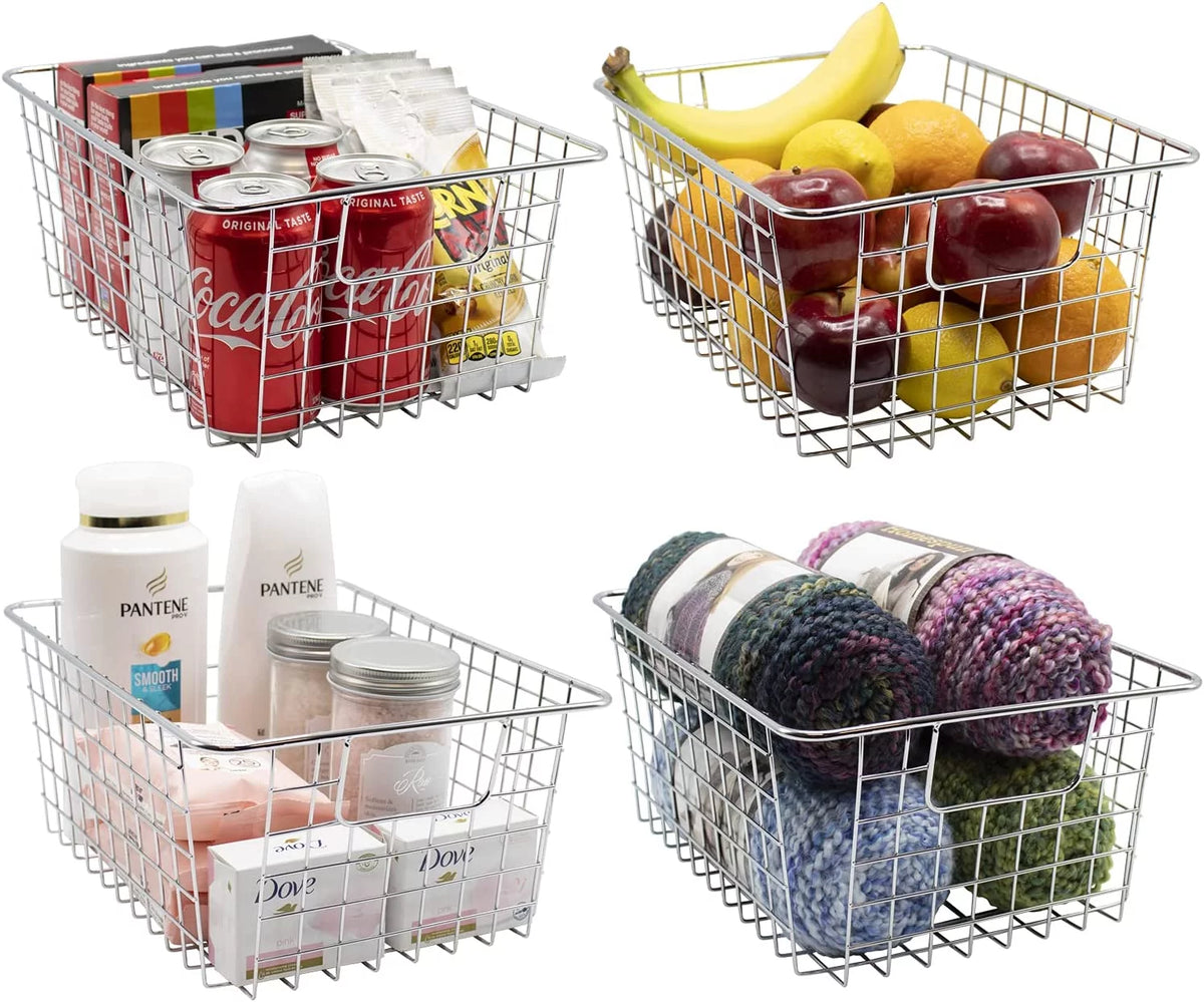 Metal Wire Storage Baskets 4-Pack Silver Q67204