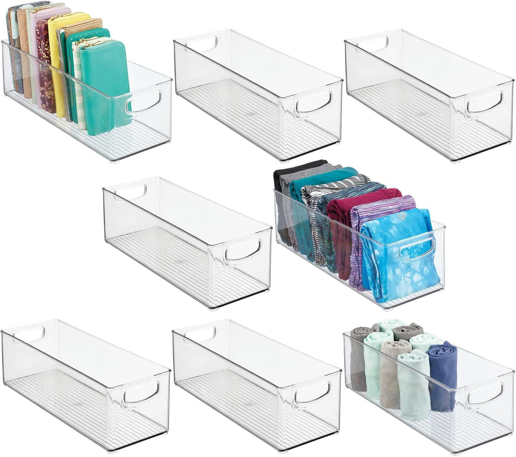 Clear 8 Pack Plastic Stackable Storage Organizer Bin Basket with Handle S327