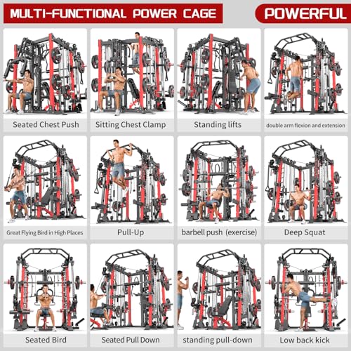 Smith Machine Squat Rack Power Cage with Cable Crossover System X688618