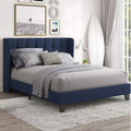 Queen Platform Bed Frame with Upholstered Wingback Linen Fabric Headboard U905
