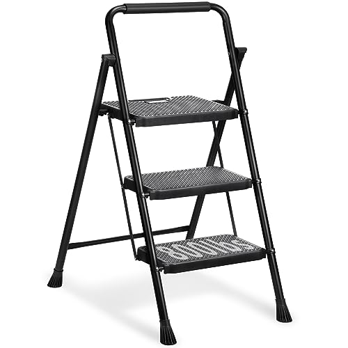 Black 3 Step Folding Steel Ladder B23969