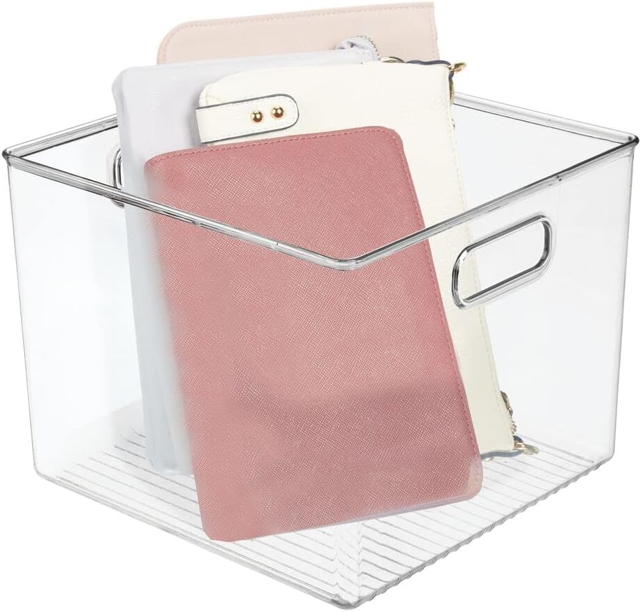 Clear 8 Pack Plastic Stackable Storage Organizer Bin Basket with Handle S327