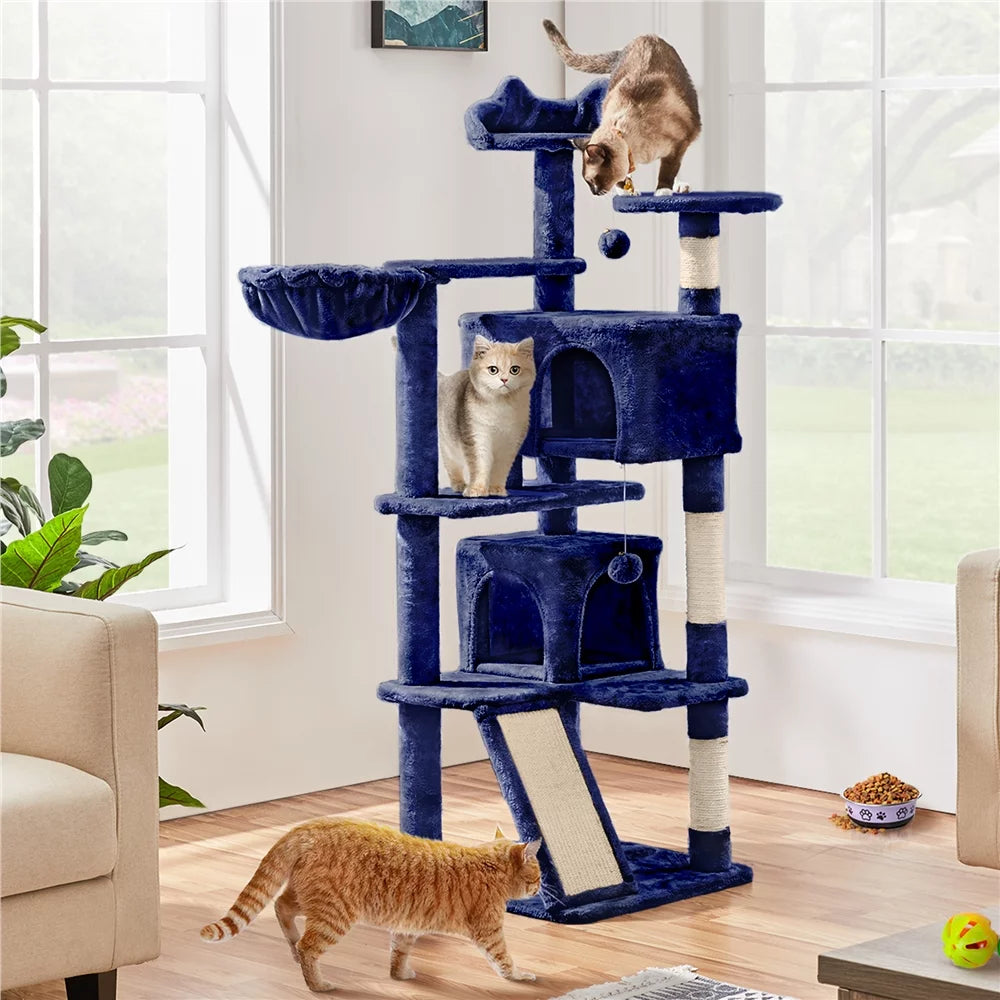 54" Double Condo Cat Tree with Scratching Post Tower B957804