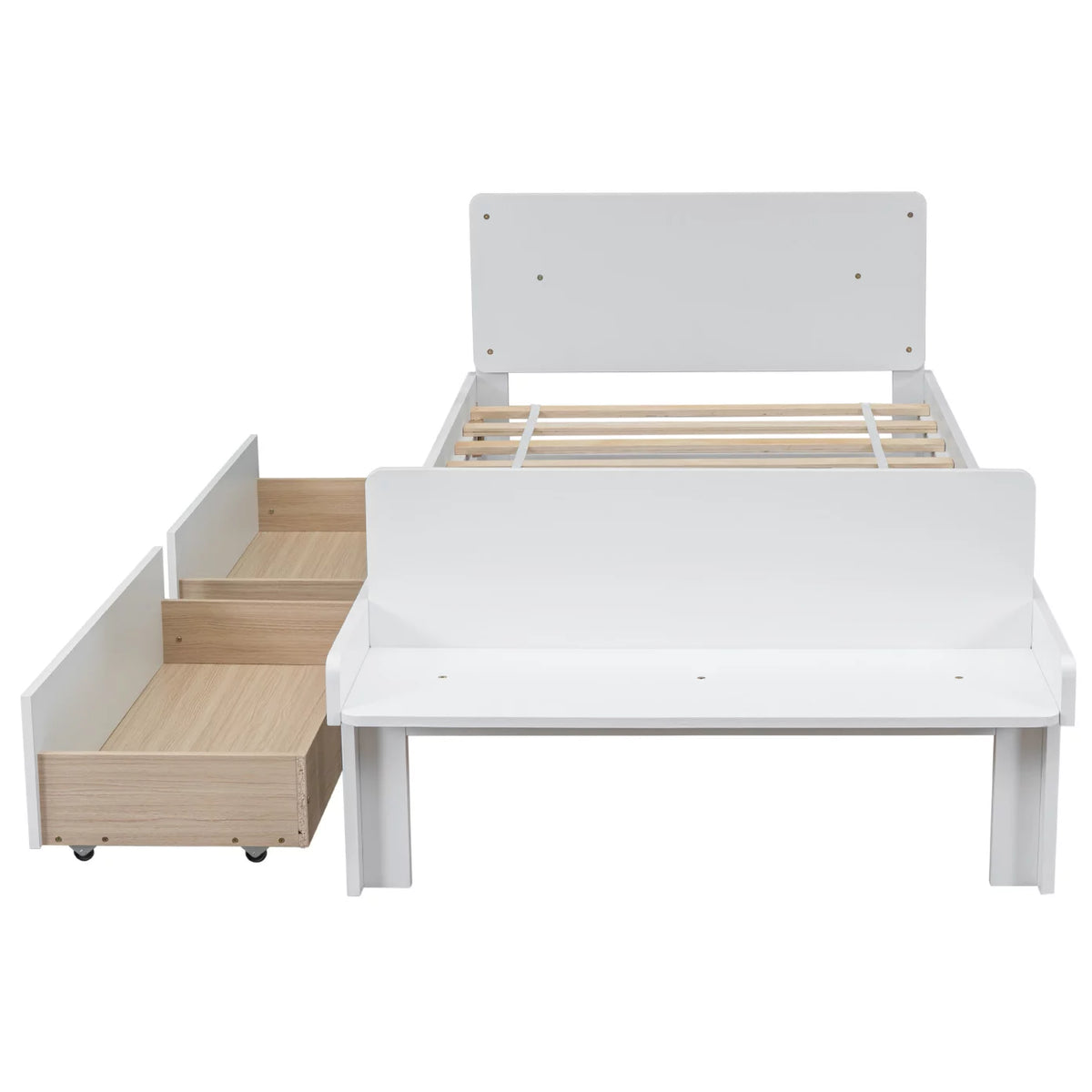 White Twin Size Wood Platform Bed Frame with 2 Storage Drawers F418