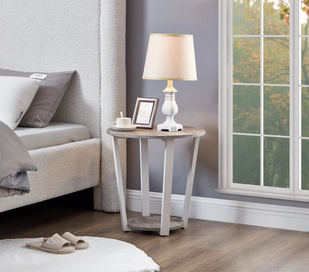 Gray Round End Table with Shelf X7345