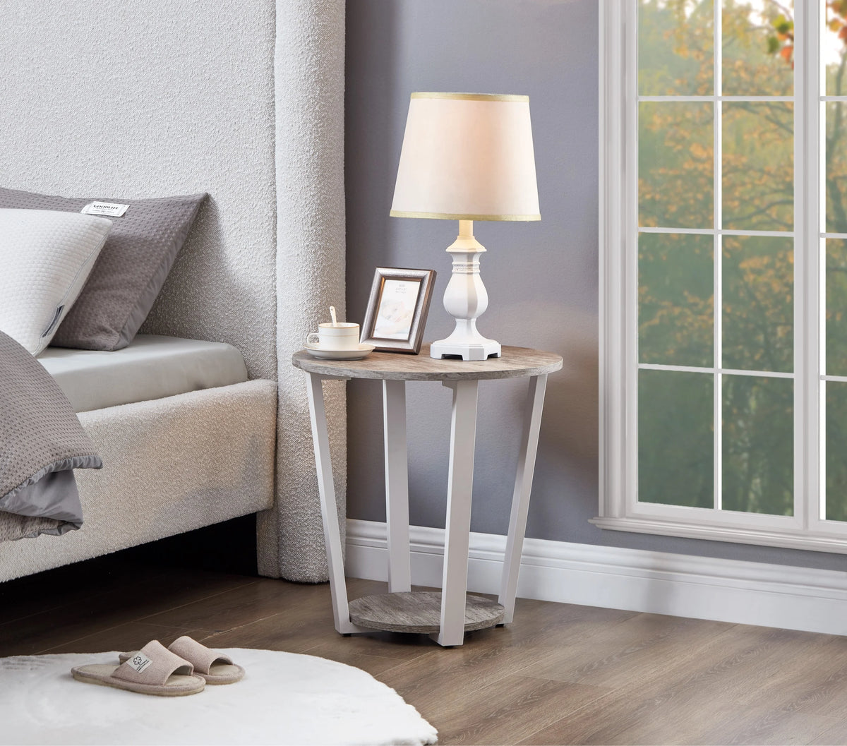 Gray Round End Table with Shelf X7345