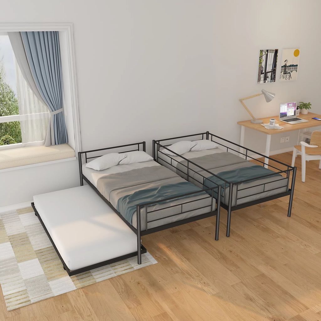 Twin Over Twin Metal Bunk Bed Frame with Trundle P274926