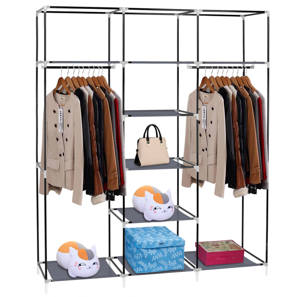 69 Inch 5 Tier Portable Closet Wardrobe with 9 Storage Shelves Gray K183