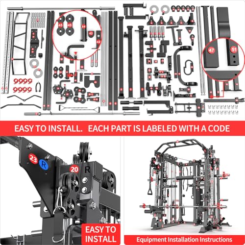 Smith Machine Squat Rack Power Cage with Cable Crossover System X688618