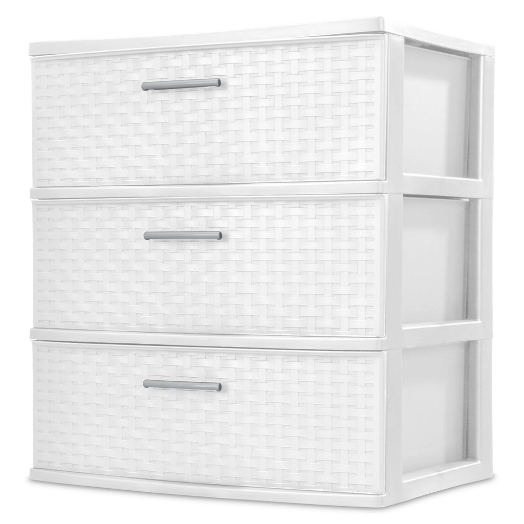 3 Drawer Wide Weave Tower White G308